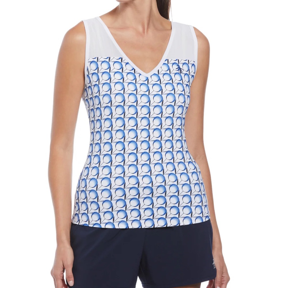 NWT Original Penguin Tennis Print V-neck Tank Top Women XL White Athletic